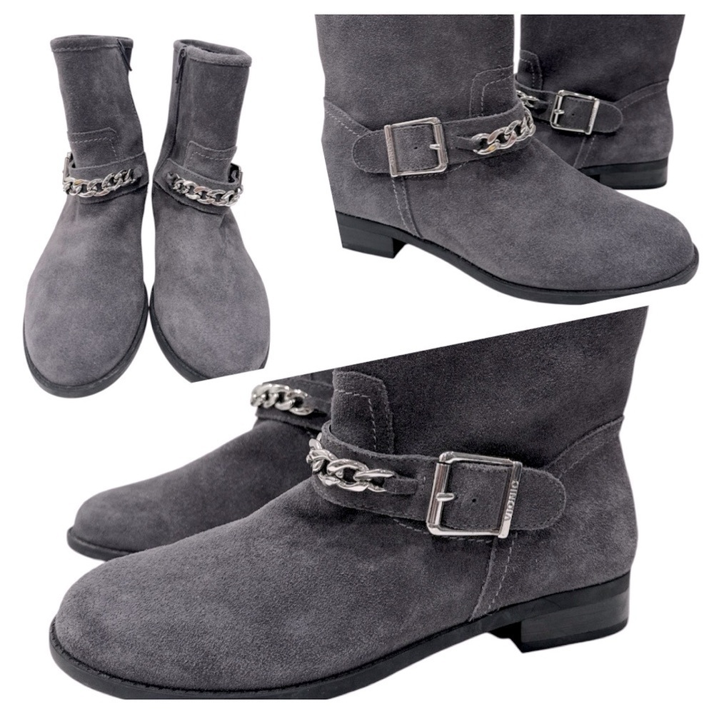 Vionic Crescent Gray Suede Moto Ankle Boots Size 7.5